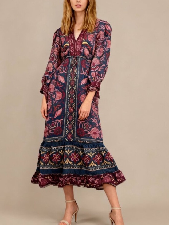 FARM Rio Dresses & Skirts - NWT FARM Rio Navy Pink Floral Boho Midi Dress Size Medium